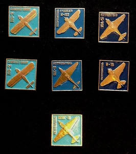 USSR Pin Russia badge.Full set of 7 Russian Planes. Aircraft .Avions militaires - Picture 1 of 1