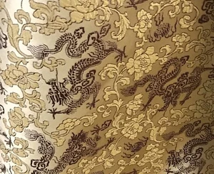 Gold Burgundy Dragon Brocade Fabric 45” Width Sold By The Yard - Picture 1 of 6