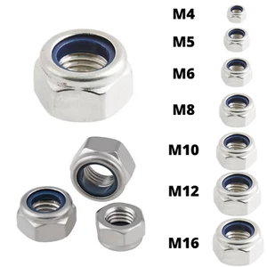 NYLON INSERT LOCKING NUTS M4,5,6,8,10,12 BZP GRADE STEEL LOCKNUT SELFLOCKING - Picture 1 of 4