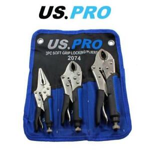 US PRO Tools 3pc Soft Grip Locking Pliers Set 6.5, 7, 10" Mole Grips 2074
