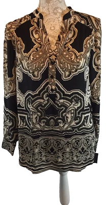 INC Top Women's Sz 4 Black Geometric Secret Garden Print Long Sleeves Blouse New - Image 1 of 4