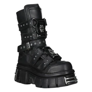 Nuevas Botas Rock M-MET422-S1 Unisex Metálicas Cuero Negro Plataforma Botas Góticas - Imagen 1 de 6