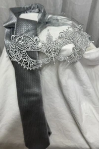 Eye Mask/Tie Set, 50 Shades type, Intricate Detail, Sheer Ribbon, Gray, PP020 - Picture 1 of 9