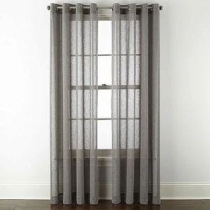 NEW Gray 50"W x 63"L Linden Street: Brooke. Sheer, Grommet. Single Curtain Panel - Picture 1 of 3