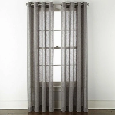 NEW Gray 50"W x 63"L Linden Street: Brooke. Sheer, Grommet. Single Curtain Panel - Image 1 of 3