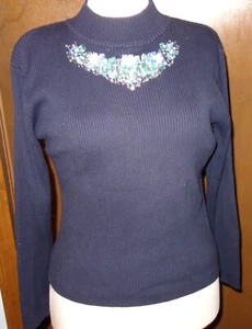 Yarnworks Blue Long sleeve Hand Painted Pullover Sweater Size Large Petite New - Picture 1 of 6