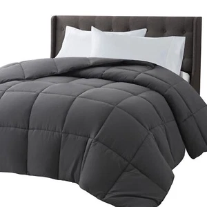 Queen Comforter 88x88" Dark Grey Reversible Down Alternative 8 Tabs Hotel Luxury - Picture 1 of 6