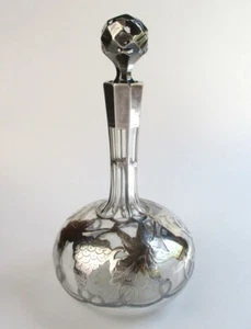 Alvin fine sterling silver overlay liquor decanter bottle only 1/2 pint, 7 3/4" - Picture 1 of 7