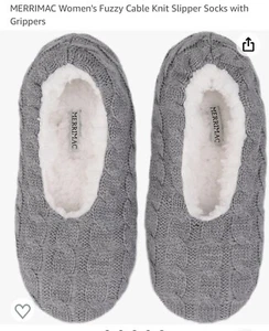MERRIMAC Women's GRAY Fuzzy Cable Knit Slipper Socks Grippers New Womens 9 -10 - Picture 1 of 8