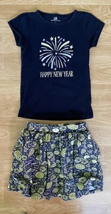 Girls Size 7 New Years Outfit Short Sleeve Shirt & Skirt - Picture 1 of 1