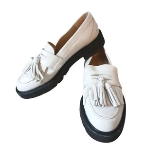 Stuart Weitzman Chunky Cream Leather Loafers Women's Off White Lug Sole Flats 6 - Picture 1 of 9