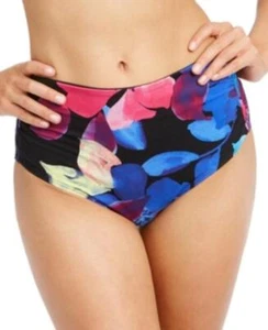 $58 Calvin Klein Floral-Print High-Waist Bikini Bottoms Swimsuit Black Medium - Picture 1 of 1