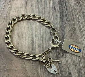 RARE! Fossil Brand Gold Tone Charm Builder Bracelet JF00143710 Cuban Link - Picture 1 of 3