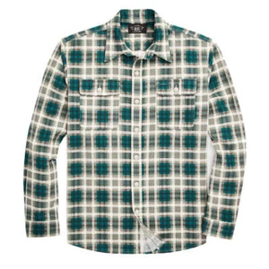 RRL by Ralph Lauren Plaid-Print Chamois Workshirt Green Multi - Picture 1 of 10
