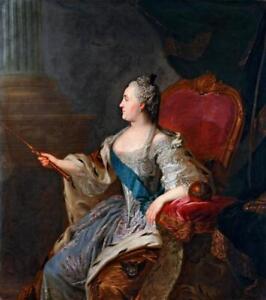 36""Maison Décor Mur Art Peinture à l'Huile Portrait de Catherine II Fait Main sur Toile