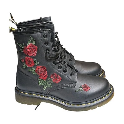 Botas Grunge de Combate Dr. Martens 1460 Vonda Para Mujer 7 Rosas Cuero Negro Foto 1 de 4