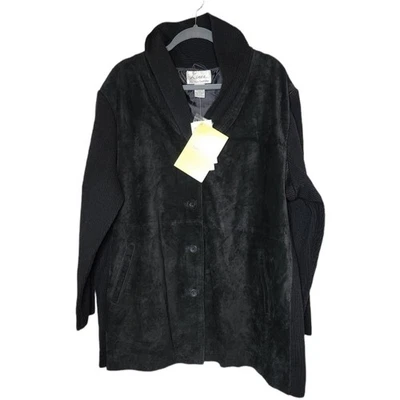 NWT Linea by Louis Dell'Olio 2X Black Genuine Suede Knit Jacket Mixed Media - Image 1 of 4