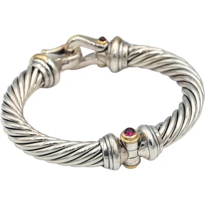 DAVID YURMAN 18k Gold Sterling Silver Gemstone 10mm Buckle Bracelet $2250 Retail - Image 1 of 4
