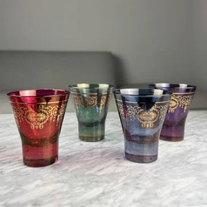 4 Vintage Timon Collezione Italian Drinking Glasses Red Blue Green Purple Gold - Picture 1 of 16