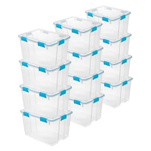 Sterilite 80-Qt Clear Plastic Stackable Storage Bin w/ Gasket Latch Lid, 12 Pack - Picture 1 of 11