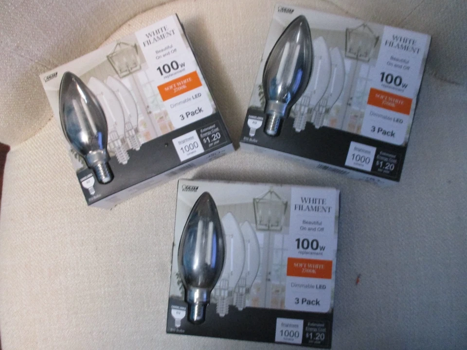 Feit Electric Led White Filament 100W Dimmable B10 Bulbs (3 - 3 Packs 9 Bulbs) - Image 1 of 4