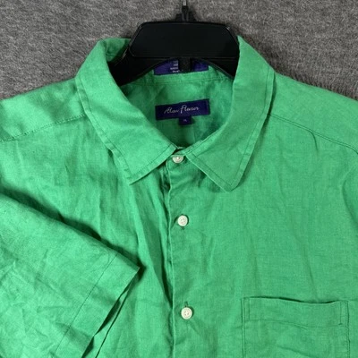 Alan Flusser Mens Shirt 100% Linen Lightweight Button Up Short Sleeve Green XL - Image 1 of 4