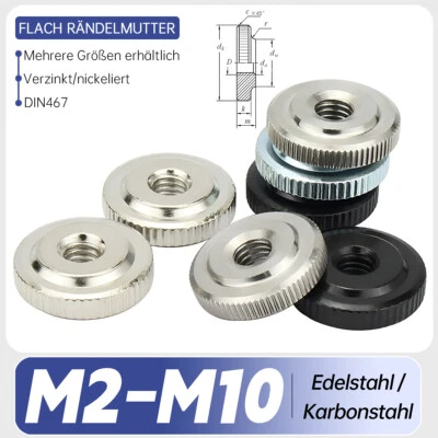 Rändelmutter M2/2,5-12 DIN467 Flach Rund Dünne Mutter Edelstahl/Kohlenstoffstahl - Bild 1 von 4