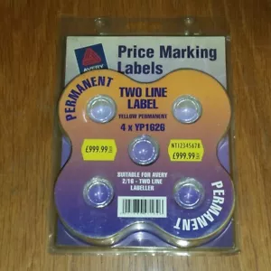 AVERY PRICE MARKING LABELS YELLOW PERMANENT 4 X YP1626 2/16 TWO LINE LABELLER - Picture 1 of 1