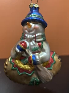 Snowman Blown Glass Christmas Ornament Glitter Sparkle Winter - Picture 1 of 6