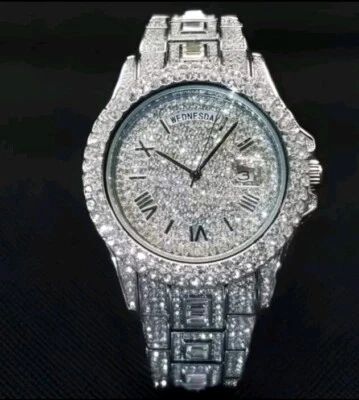 Men's Silverplated Fully Covered Simulated Diamond (CZ) Watch with Day & Date - Image 1 of 4