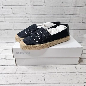 Geox Women's Lampedusa Espadrille Wedge Sandal UK 6 Black Embroidered Comfort - Imagen 1 de 9