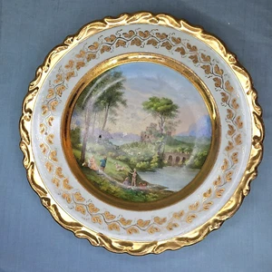 Vintage Austria Plate Vienna Porcelain C.Herr Hand Painted w/ Gold Trim Signed - Picture 1 of 17