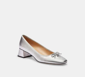 Coach Ava Ballet Pump Women Size 9B Silver Metallic Leather Walkable Block Heel - Picture 1 of 5
