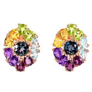 GENUINE TOPAZ AMETHYST CITRINE RHODOLITE PERIDOT STERLING 925 SILVER EARRING - Picture 1 of 6