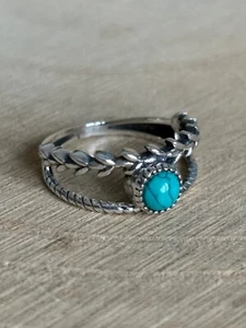 Turquoise Ring Size N 1/2 Sterling Silver 925 Vintage Leaf Design Unisex - Picture 1 of 4