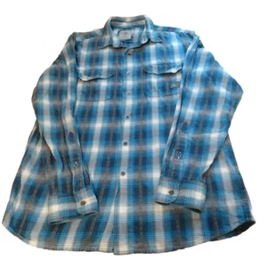 Ascend Mens Medium Shirt 100% Cotton Flannel Blue Plaid Aztec Pockets Soft India - Picture 1 of 18