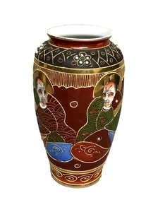 Vintage Hand Painted Satsuma Gilded Vase with Moriage, Immortals 6.5" - Picture 1 of 10