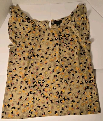 Blusa Beige Floral Satén Manga Acampanada con Naranja, Rosa, Negro, Amarillo Talla L Foto 1 de 4