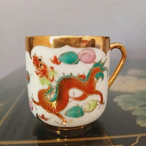 Taza de té japonesa vintage de porcelana dragón fénix borde dorado - Imagen 1 de 5