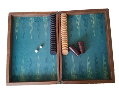 Vintage 🎲 jeux de dames et backgammon 🎲 ancien intérieur velour 🎲 - Photo 1/4