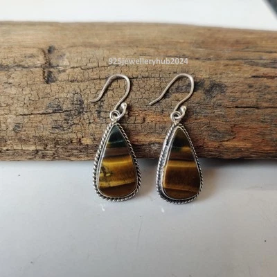 Unique Tiger's Eye Gemstone Earring 925 Sterling Silver Wife Gift Earring PG6011 - Image 1 of 4
