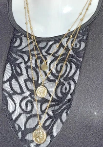 Sterling Forever 925 Tripple Layered Coin Necklace - Picture 1 of 6