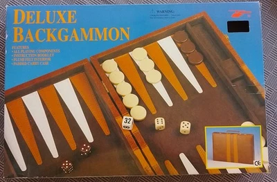 Deluxe Backgammon  Koffer Kunstleder schwarz Reise Vollständig - Bild 1 von 4