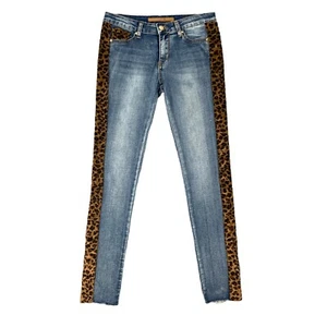 Joes Jean Girls Youth 16 Velvet Leopard Tuxedo Panel Skinny Raw Hem Denim - Picture 1 of 13