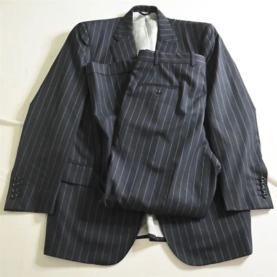Tom James Royal Class 40S 33x30 Navy Blue Striped Wool Mens Jacket Pants Suit - Image 1 of 4