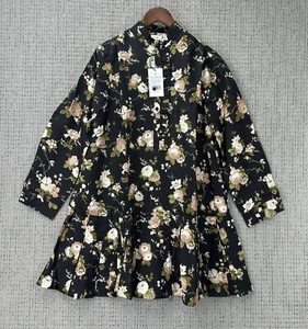 Tuckernuck Mini Abito Donna Taglia XL Giardino Mezzanotte Floreale Manica Lunga Pieghettato - Foto 1 di 12