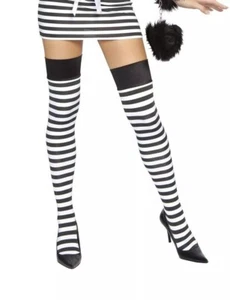 Striped Stocking O/S Tight Hi Fancy Dress Party Hen Night Prisoner Convicted - Picture 1 of 1