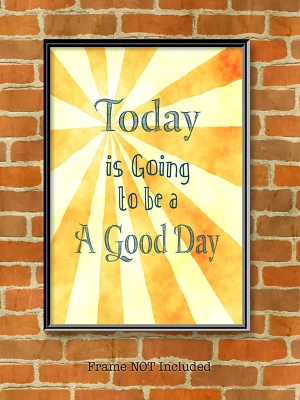Arte de pared Good Day, Sun Rays, impresión tipográfica. Impresión colorida del sol de cotización,  Foto 1 de 2