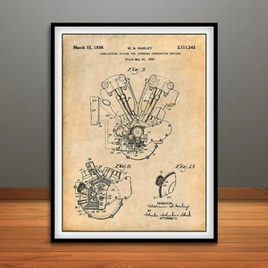 1936 Harley Davidson Knucklehead Engine Patent Print Art Drawing Poster - Picture 1 of 5
