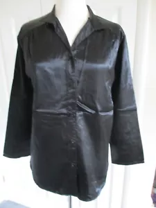 Ruffles - Retro Black Acetate Satin ,Tab Sleeve Shirt - M - Picture 1 of 12